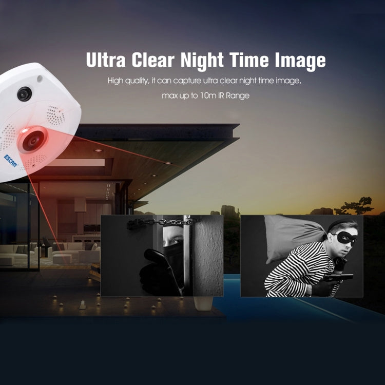 ESCAM Shark QP180 960P 360 Degrees Fisheye Lens 1.3MP WiFi IP Camera, Support Motion Detection / Night Vision, IR Distance: 10m, QP180 ESCAM Shark QP180 960P 360 Degrees Fisheye Lens 1.3MP WiFi IP Camera, Support Motion Detection / Night Vision, IR Distance: 10m, QP180